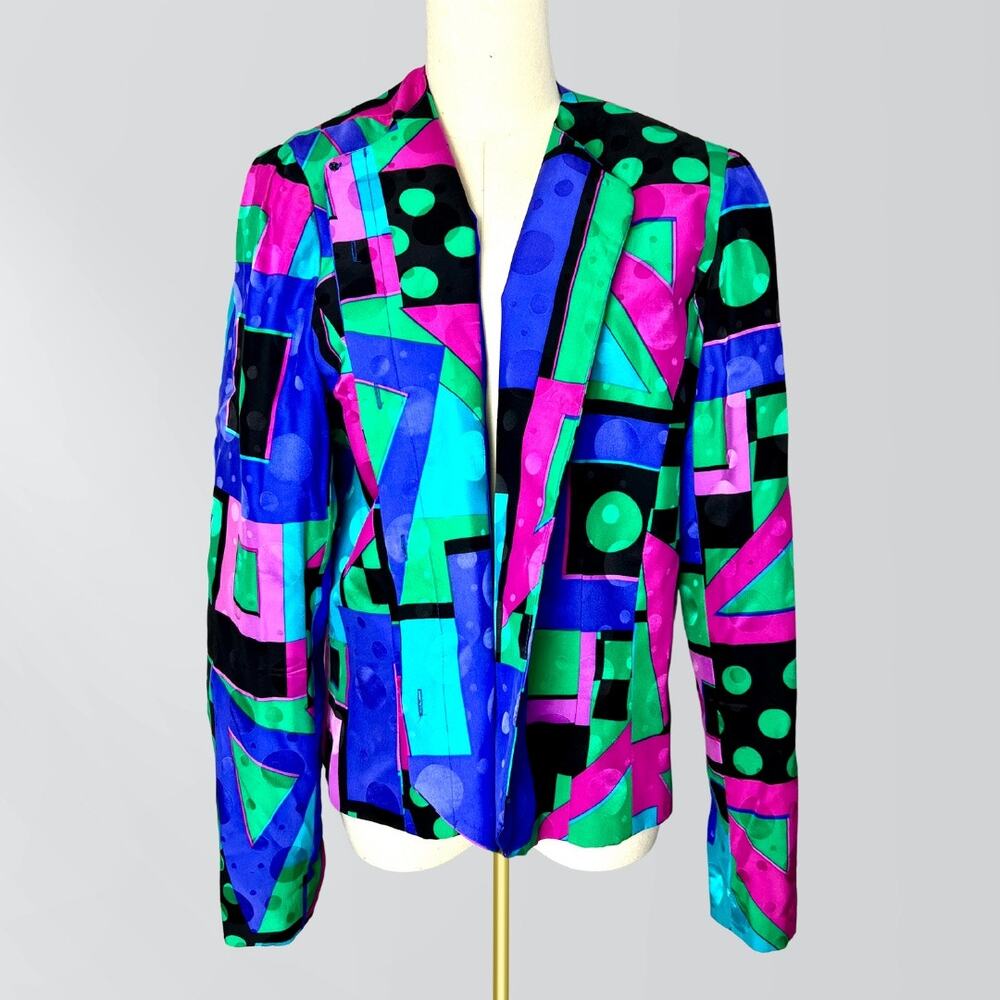 Vintage 80s Anne Crimmins For Umi Collection Abstract Silk Jacket